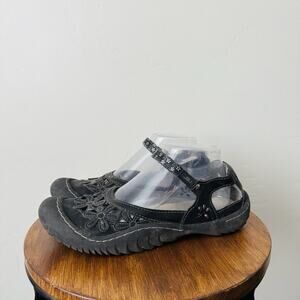 JBU Jambu Black Leather Wildflower Mary Jane Shoes Women’s Size 8.5